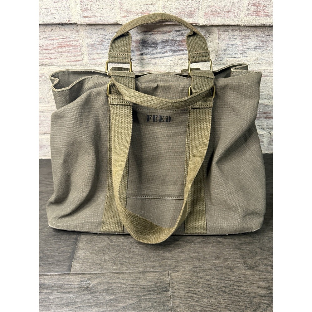 FEED Canvas Work Bag Army Green Pre-Owned Purse Tote